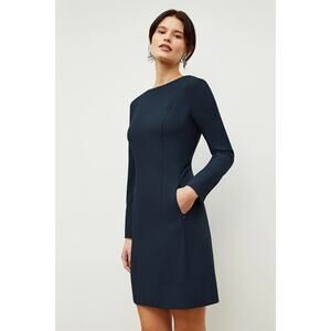 MM Lafleur Navy Career Office Recycled WonderTex The Novara Sheath Dress Size 8
